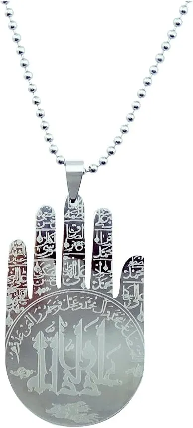 Muslim Allah Hamsa Hand of Fatima Stainless Steel Pendant Necklace