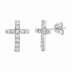 My Bible Cubic Zirconia Cross Stud Earrings in Sterling Silver Lustrous Piece Straight Trinket