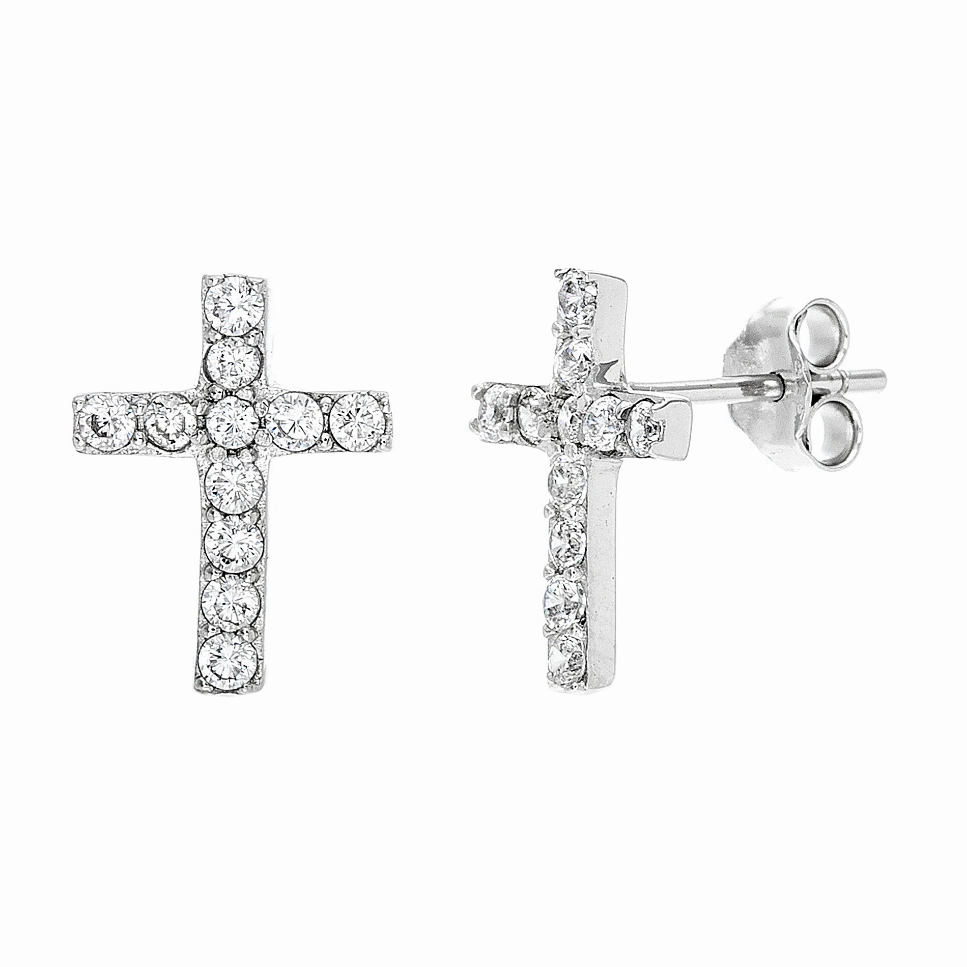 My Bible Cubic Zirconia Cross Stud Earrings in Sterling Silver Lustrous Piece Straight Trinket