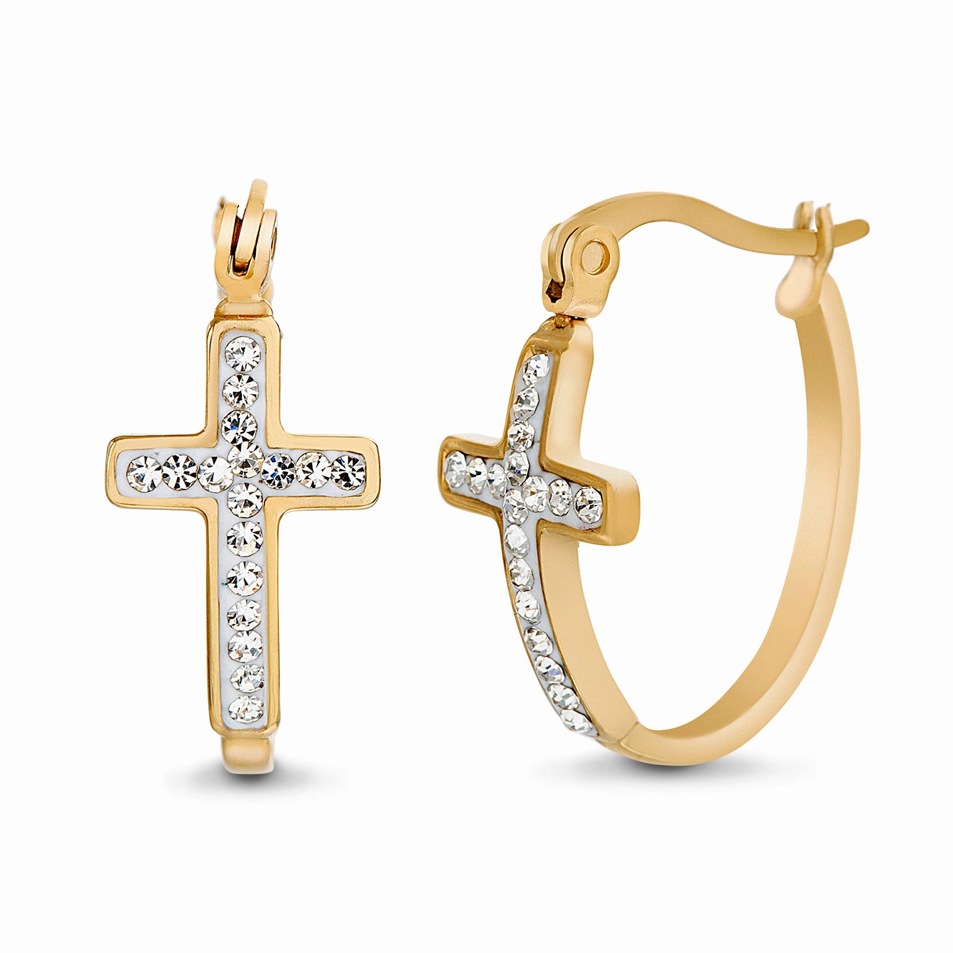 My Bible Stainless Steel Crystal Cross Hoop Earrings Minimalist Accessory Pearlescent Decoration