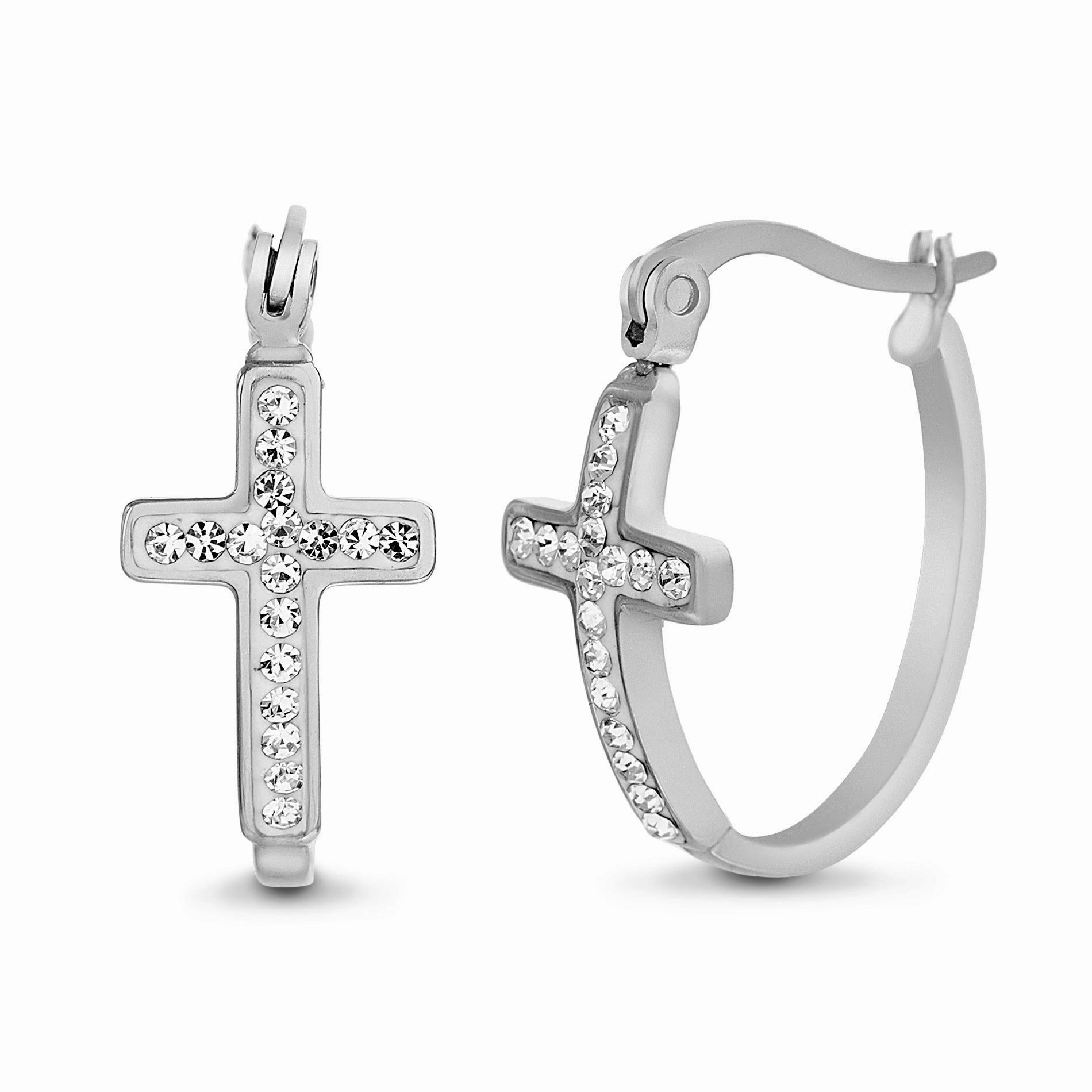 My Bible Stainless Steel Crystal Cross Hoop Earrings Delicate Accessory Affordable Finish