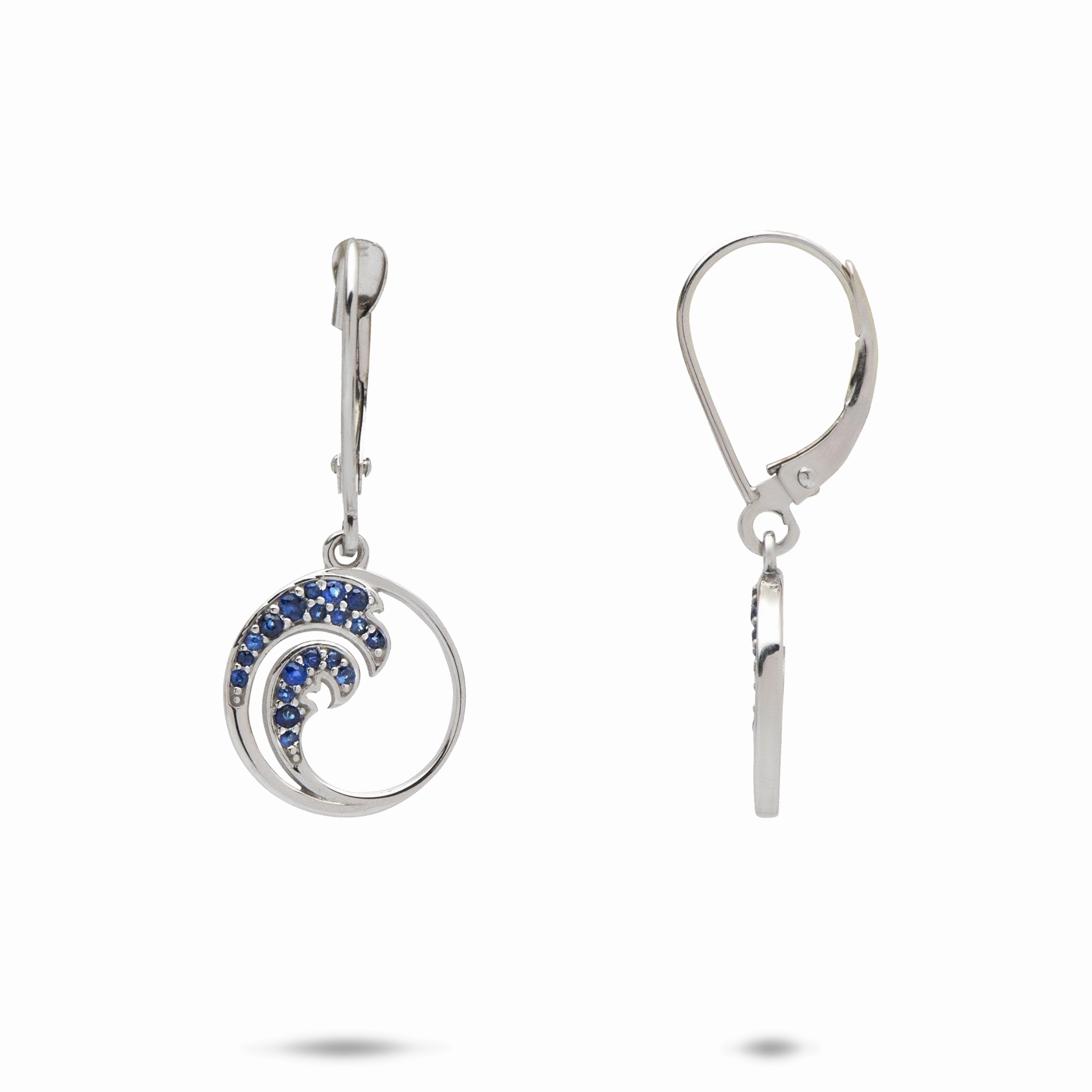 Glam Light Chic Design Nalu Earrings in White Gold with Blue Sapphires - 12mm
