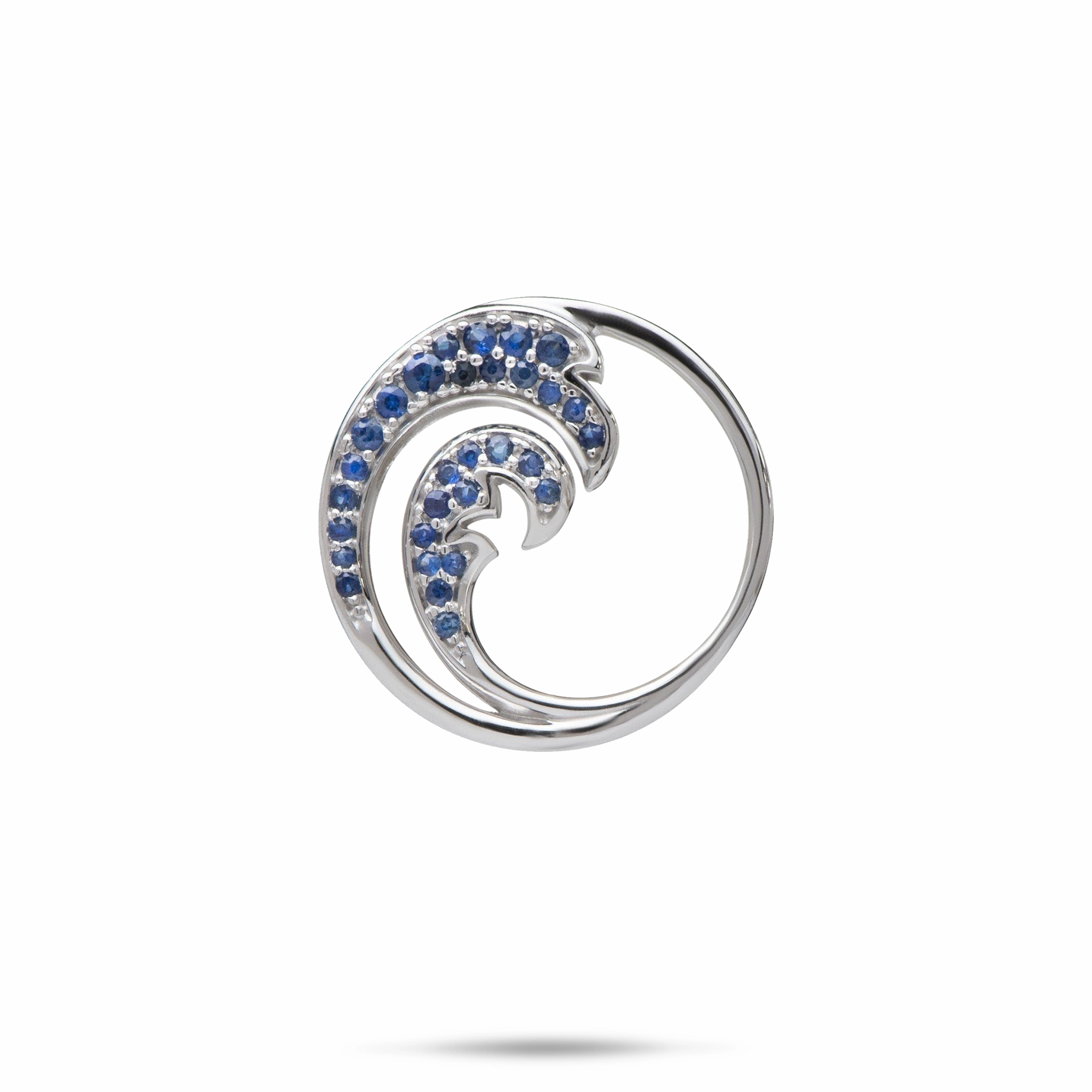 Nalu Pendant in White Gold with Blue Sapphires - 22mm Dazzling Finish