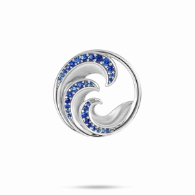 Glam Edge Nalu Pendant in White Gold with Blue Sapphires - 24mm