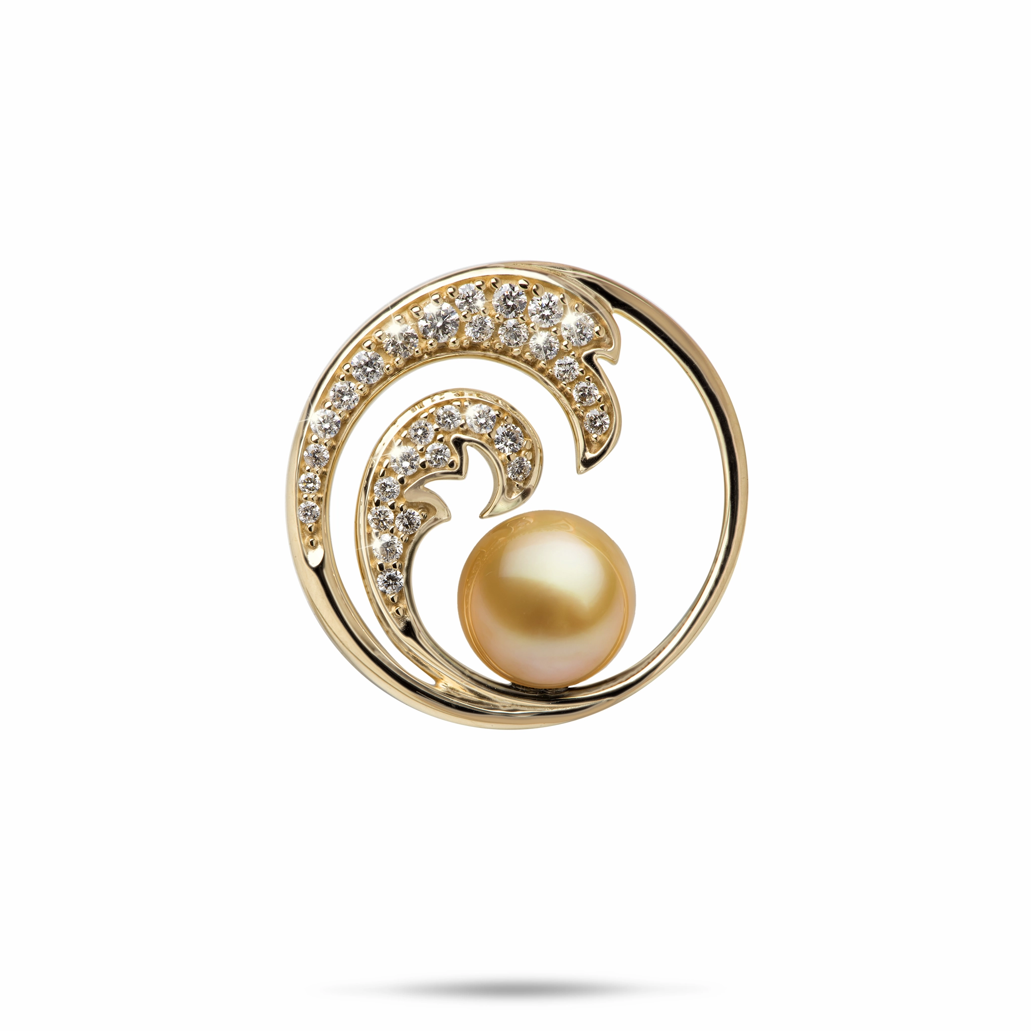 Exquisite Detailing Nalu South Sea Gold Pearl Pendant in Gold with Diamonds - 24mm