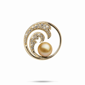 Exquisite Detailing Nalu South Sea Gold Pearl Pendant in Gold with Diamonds - 24mm