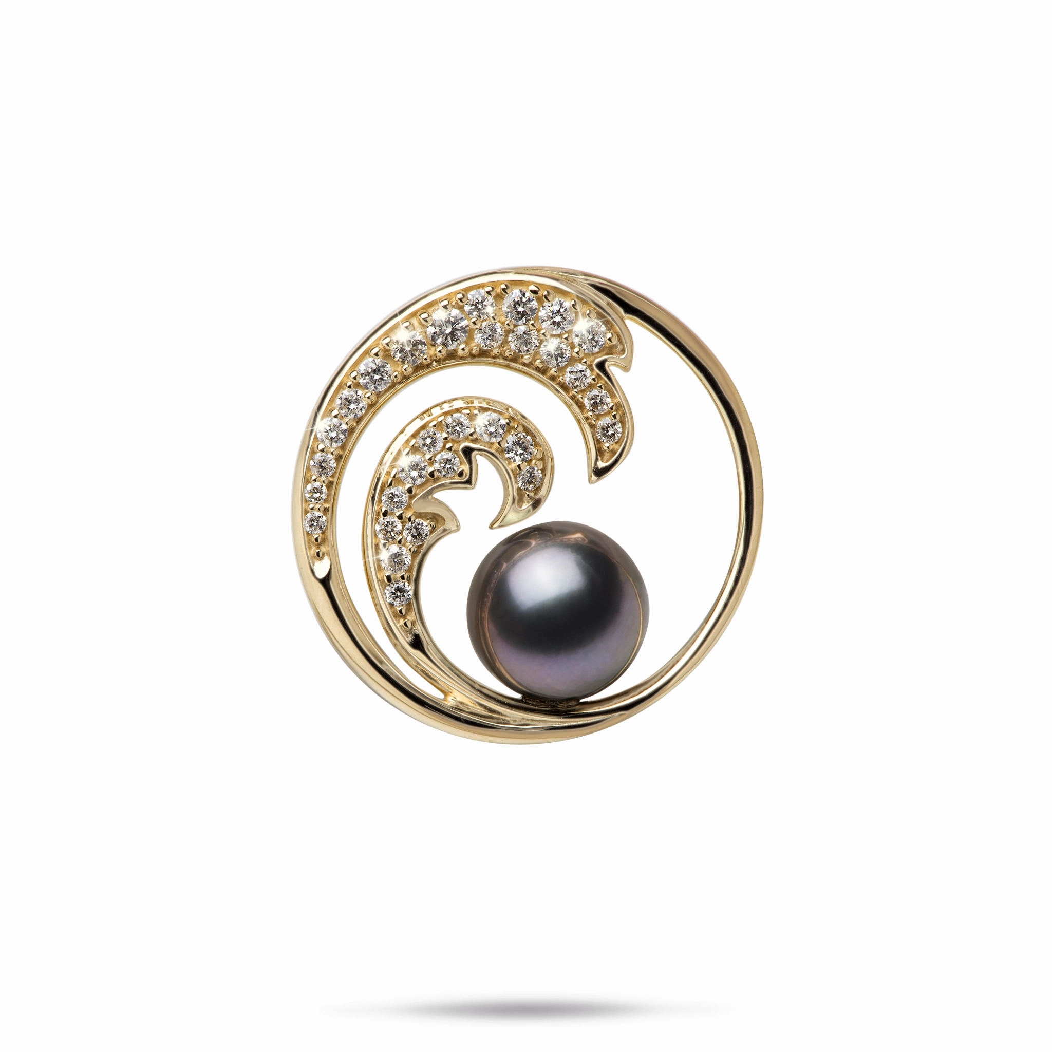 Nalu Tahitian Black Pearl Pendant in Gold with Diamonds - 24mm Engagement Accent