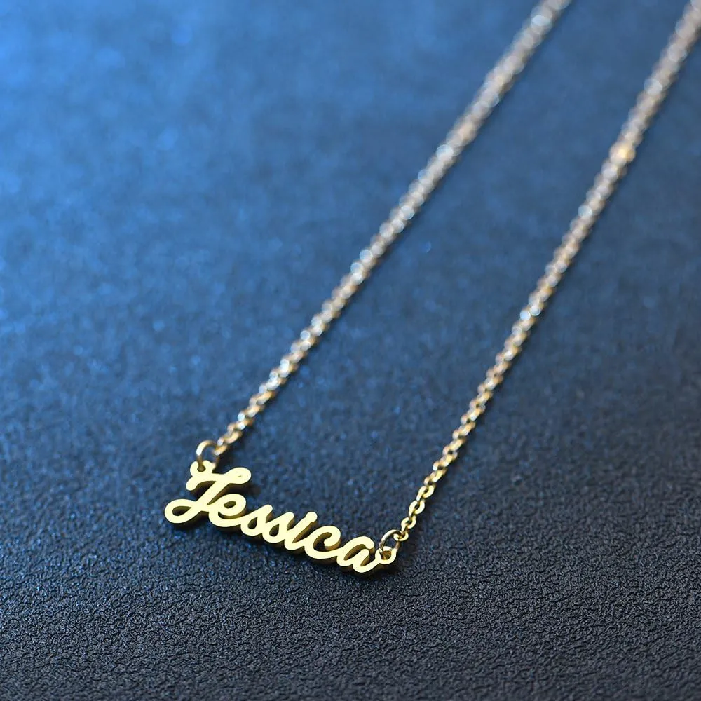 Name Necklace Personalized,Name Necklace Cursive Font Made with Name Pendant 16" Adjustable Chain