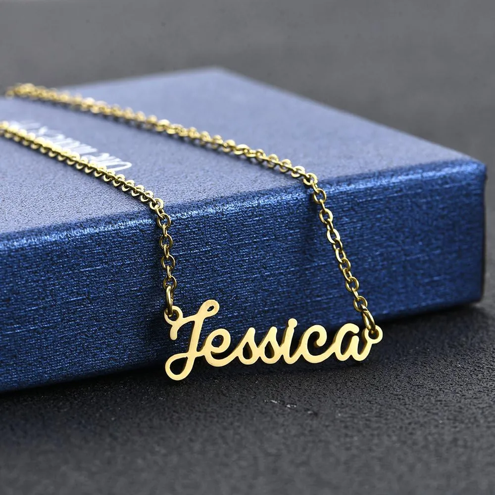 Name Necklace Personalized,Name Necklace Cursive Font Made with Name Pendant 16" Adjustable Chain