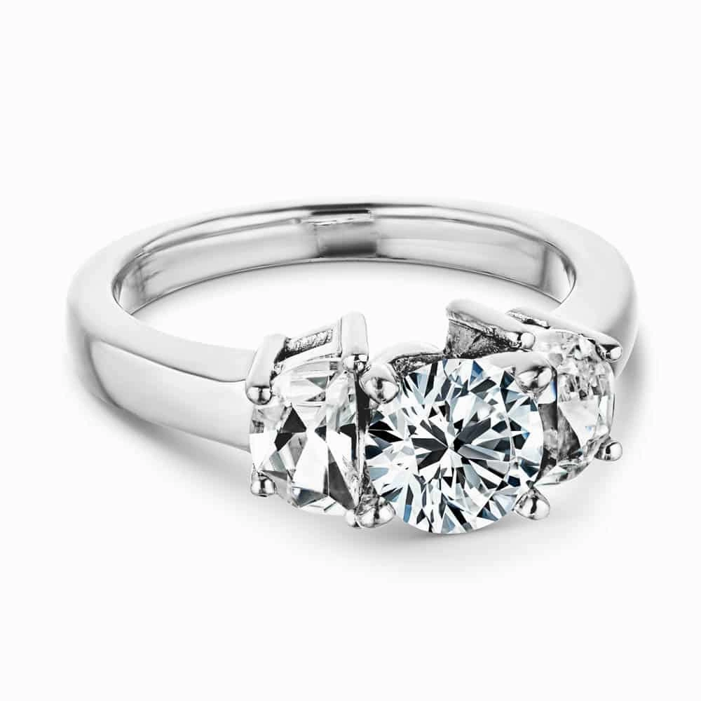 Shiny Product Luxury Symbol Naomi Round Lab Grown Diamond and Half Moon Three Stone Engagement Ring