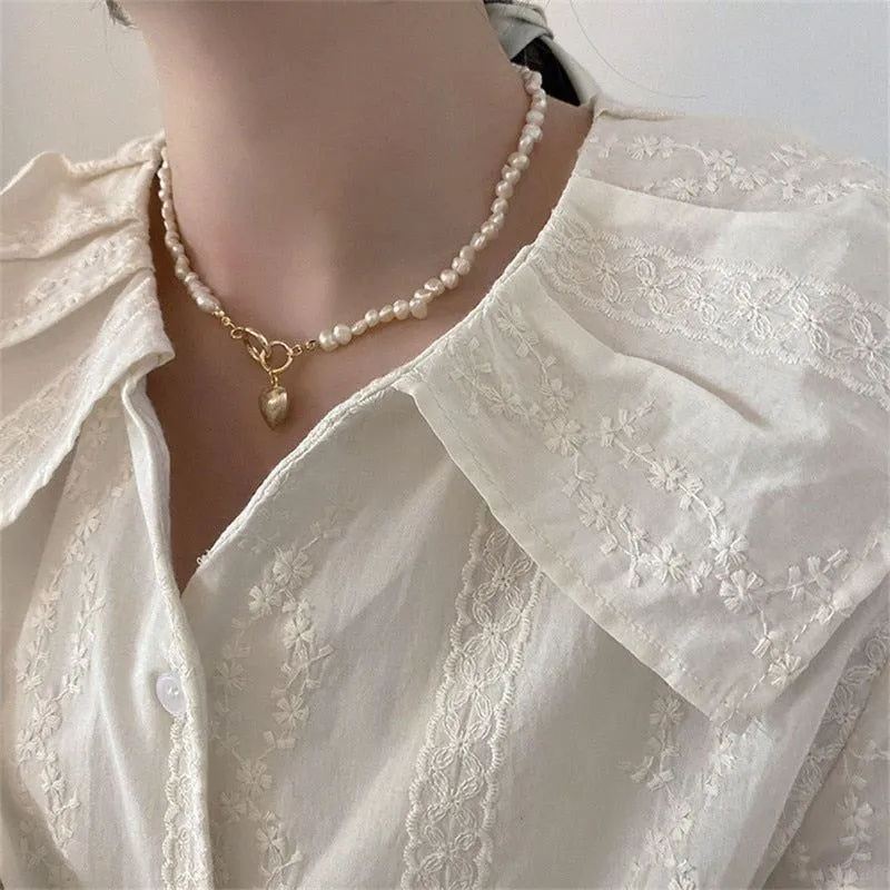 Natural Baroque Freshwater Pearl Heart-shaped Bracelet Necklaces Charm Jewelry Set YS1255