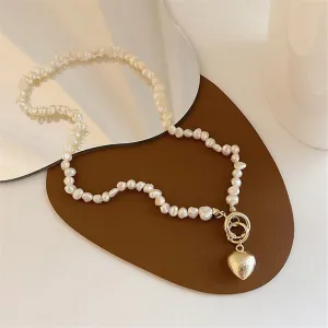 Natural Baroque Freshwater Pearl Heart-shaped Bracelet Necklaces Charm Jewelry Set YS1255
