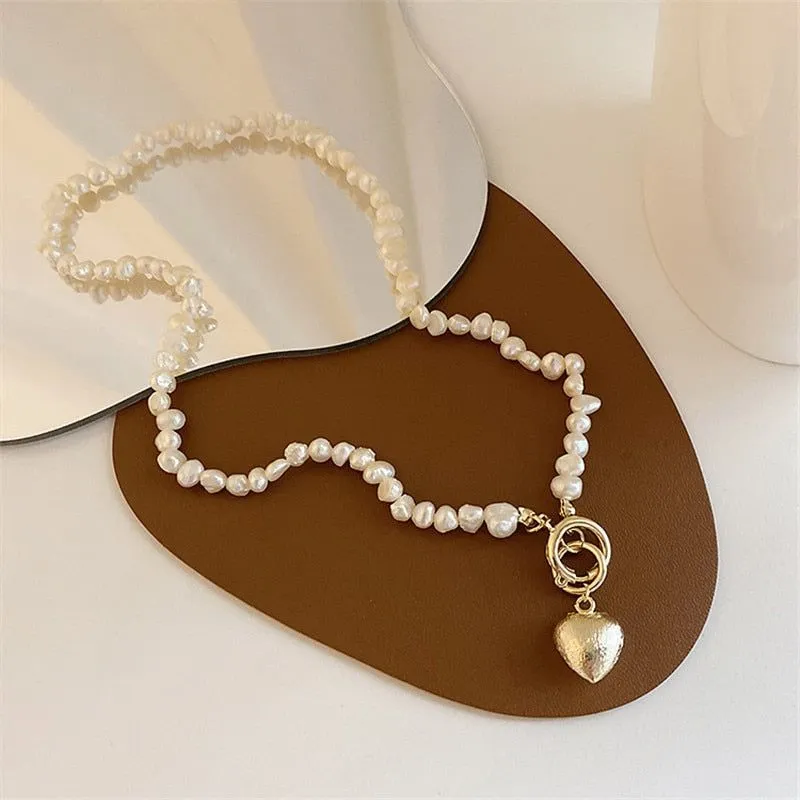 Natural Baroque Freshwater Pearl Heart-shaped Bracelet Necklaces Charm Jewelry Set YS1255