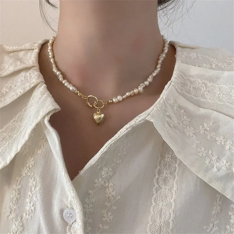 Natural Baroque Freshwater Pearl Heart-shaped Bracelet Necklaces Charm Jewelry Set YS1255