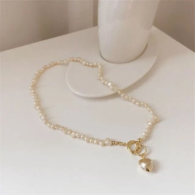 Natural Baroque Freshwater Pearl Heart-shaped Bracelet Necklaces Charm Jewelry Set YS1255