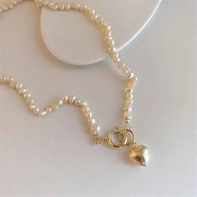 Natural Baroque Freshwater Pearl Heart-shaped Bracelet Necklaces Charm Jewelry Set YS1255