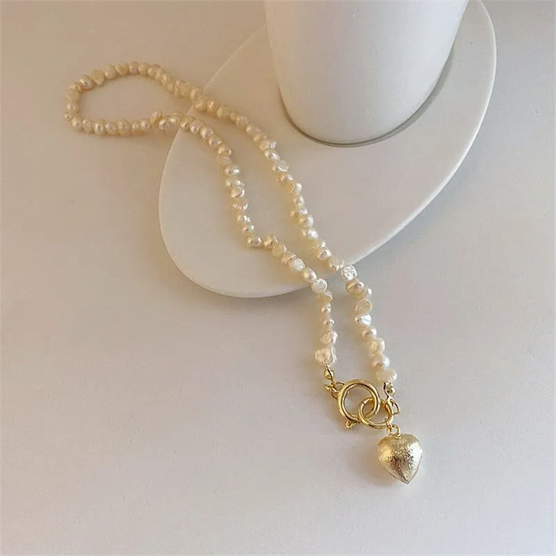 Natural Baroque Freshwater Pearl Heart-shaped Bracelet Necklaces Charm Jewelry Set YS1255