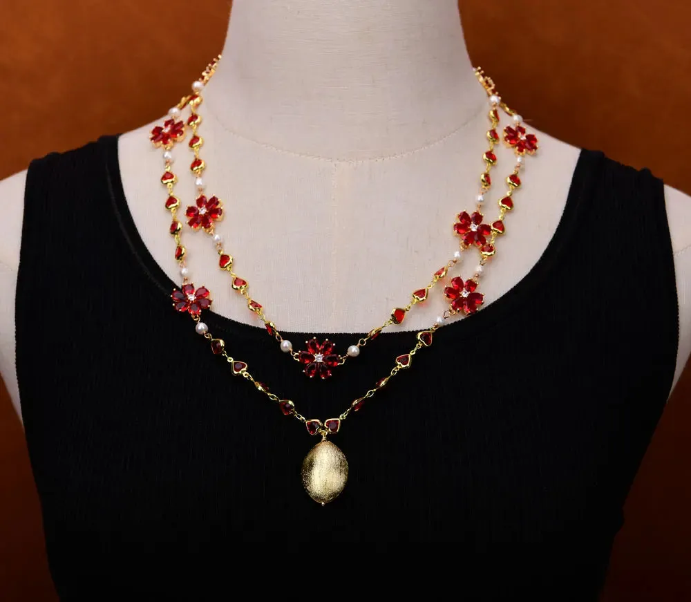 Natural  Baroque Pearl Pendant Crystel Flower Necklace