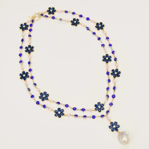 Natural  Baroque Pearl Pendant Crystel Flower Necklace