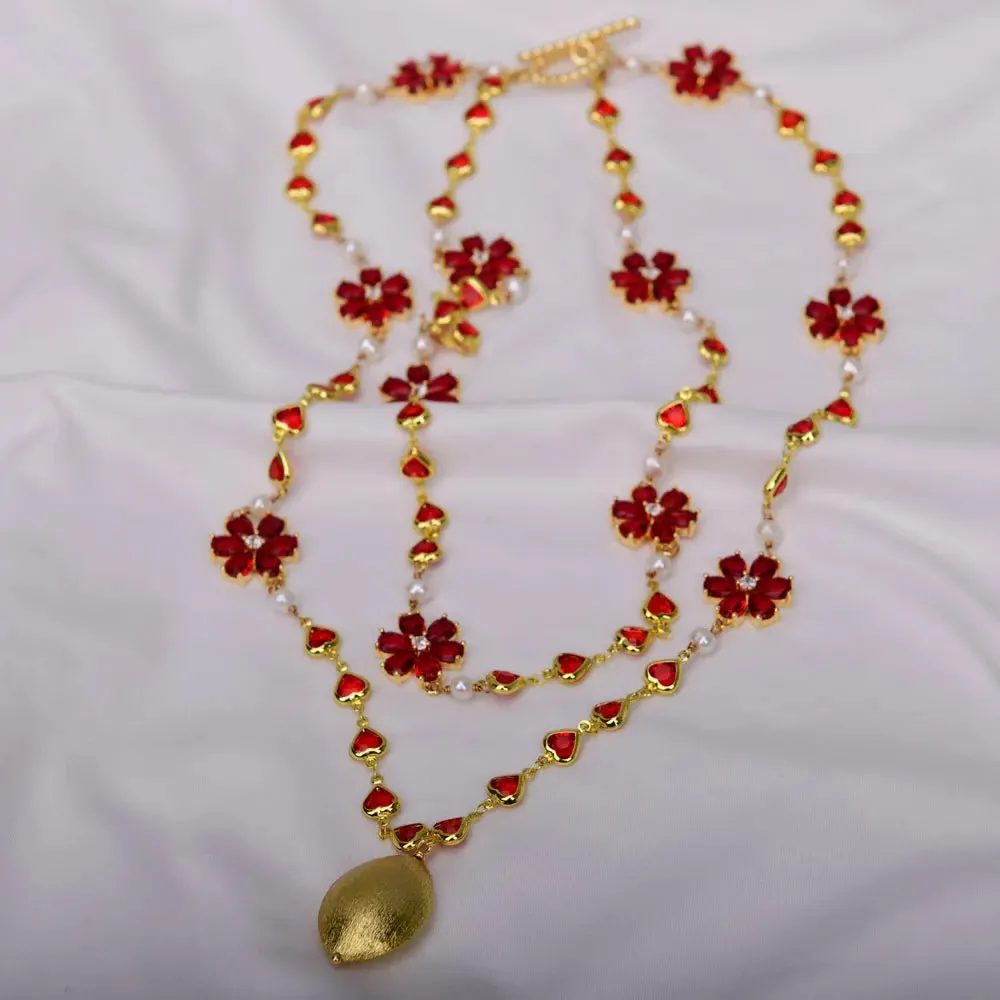 Natural  Baroque Pearl Pendant Crystel Flower Necklace