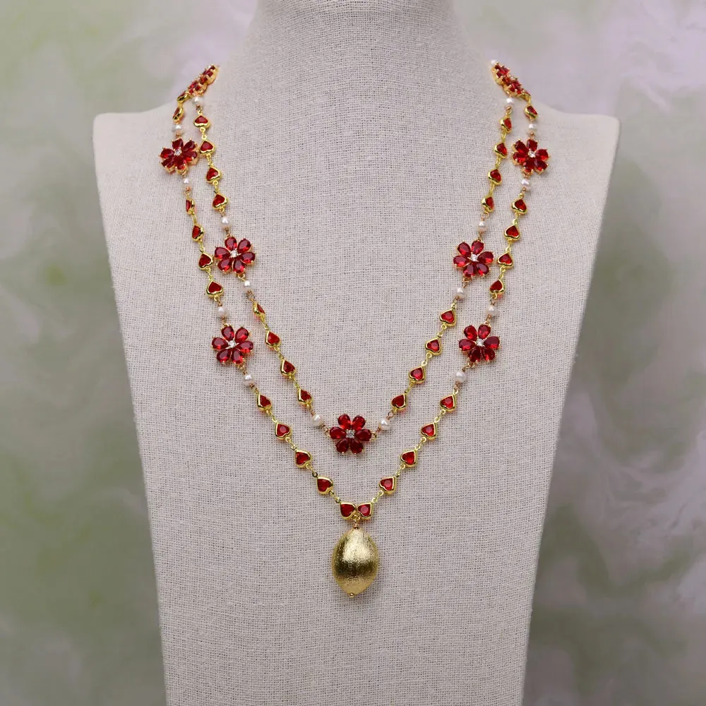 Natural  Baroque Pearl Pendant Crystel Flower Necklace