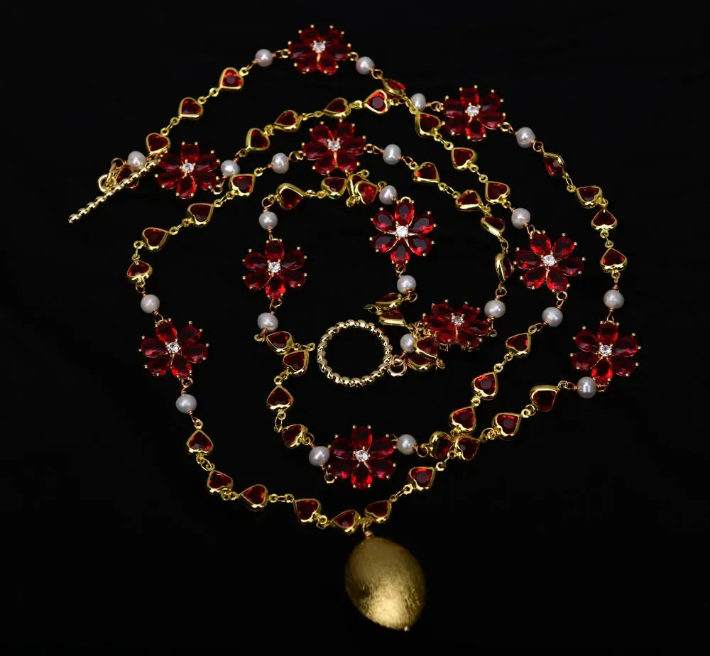 Natural  Baroque Pearl Pendant Crystel Flower Necklace
