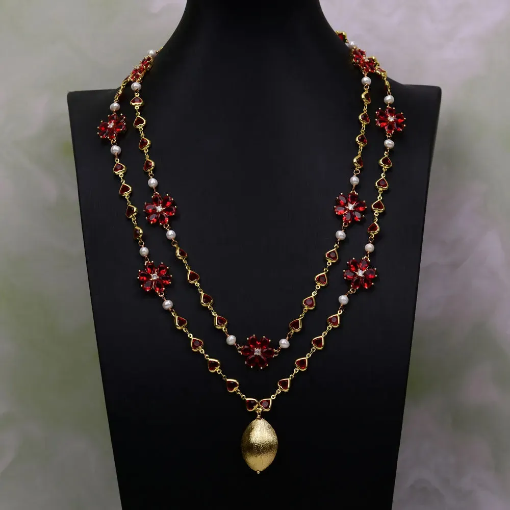 Natural  Baroque Pearl Pendant Crystel Flower Necklace