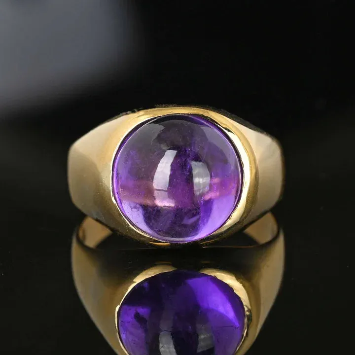 Natural Bezel Set Round Cut Amethyst Vintage Cocktail Rings For Women - 14k Gold Vermeil Rings