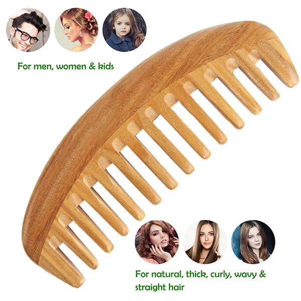 Natural Green Sandalwood Wooden Wide Tooth Hair Comb
