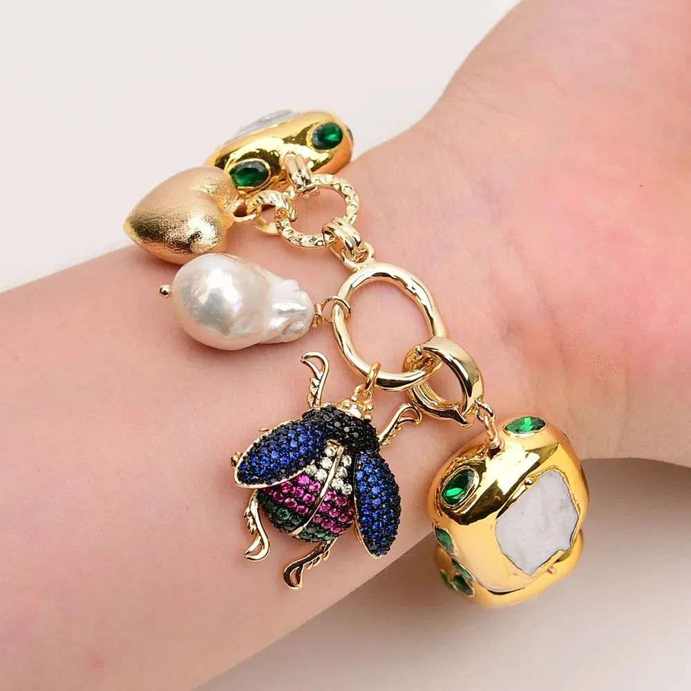 Natural Keshi Pearl Green Crystal Bracelet