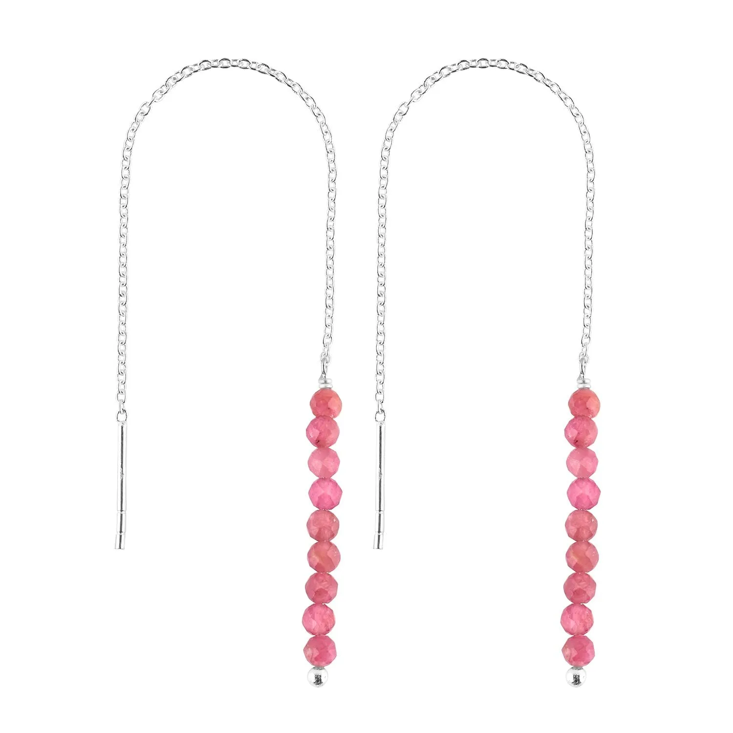 Natural Pink Tourmailne Stone Dainty Threader Earrings, Tourmaline Gemstones, Minimalist Jewelry, Dangling Earrings, Silver Plated, October Birthstones, Earrings for Women & Girls