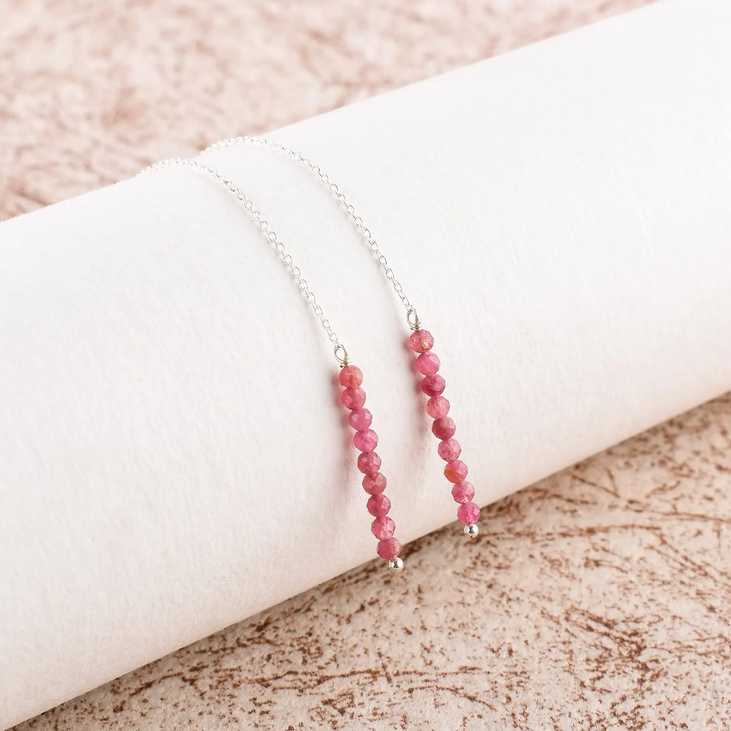Natural Pink Tourmailne Stone Dainty Threader Earrings, Tourmaline Gemstones, Minimalist Jewelry, Dangling Earrings, Silver Plated, October Birthstones, Earrings for Women & Girls