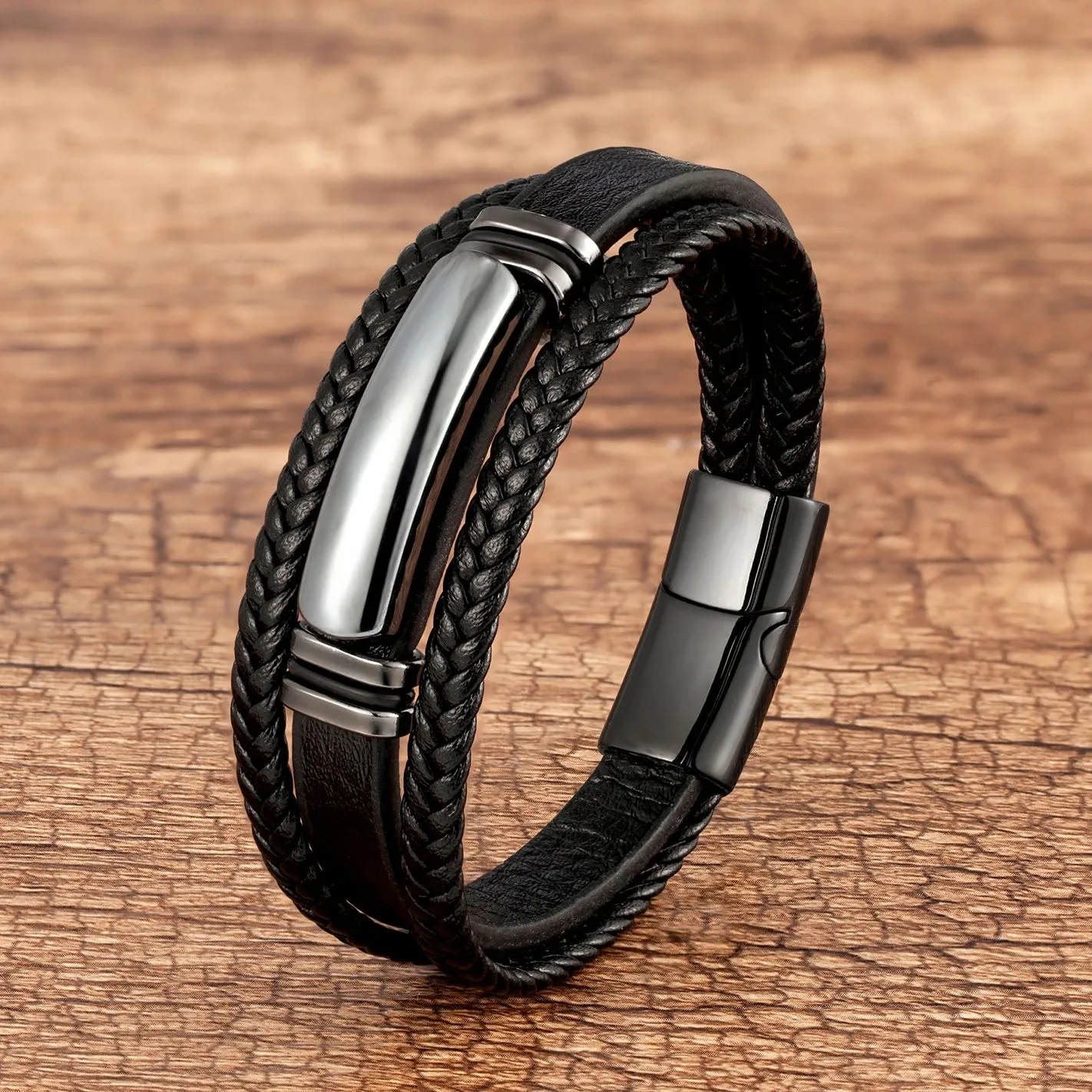 Natural Tiger Eye Stone Charm Bracelet Multilayer Braided Leather Rope Men's Bracelet Bangles Stainless Steel Jewelry Accessory