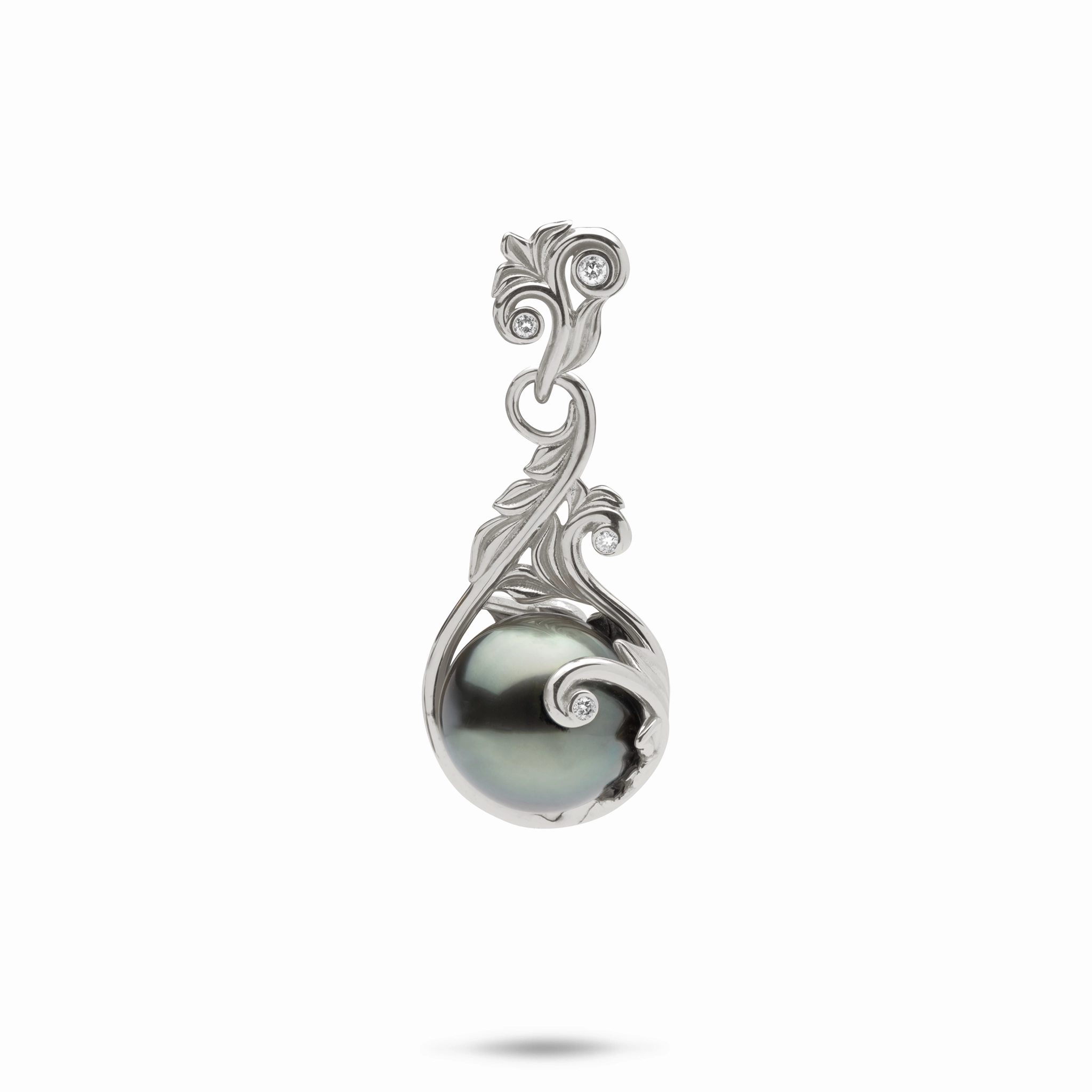 Living Heirloom Tahitian Black Pearl Pendant in White Gold with Diamonds - 9-10mm Statement Piece