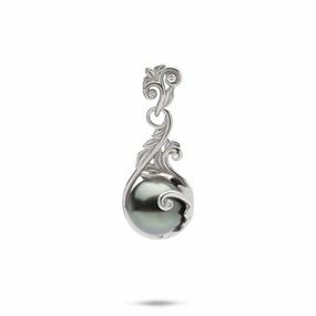 Living Heirloom Tahitian Black Pearl Pendant in White Gold with Diamonds - 9-10mm Statement Piece