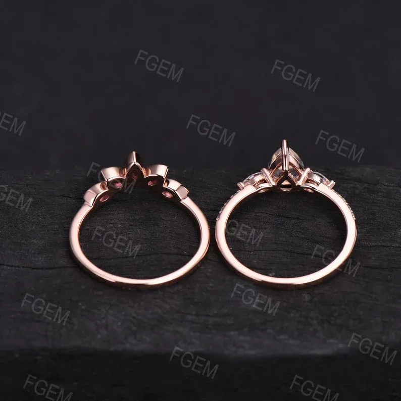 Nature Inspired White Opal Ring Set Vintage 1.25ct Pear Shaped Branch Twig Moonstone Opal Engagement Ring Twist Leaf Fire Opal Wedding Ring