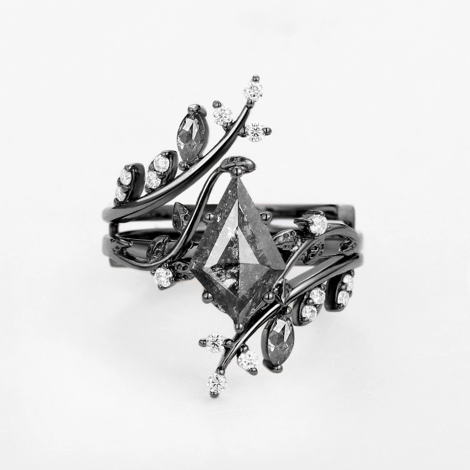 Nature Inspired - Unique Kite Cut Moss Agate Cage Leafy Ring 2pcs - Knight Travel Friendly