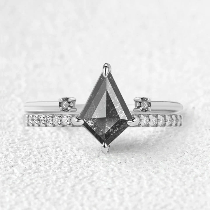 Nature Salt and Pepper Diamonds Wedding Ring Set 2pcs Effortless Accent