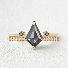 Nature Salt and Pepper Diamonds Wedding Ring Set 2pcs Flirty Look