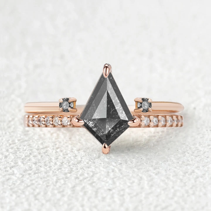 Nature Salt and Pepper Diamonds Wedding Ring Set 2pcs Shiny Glam