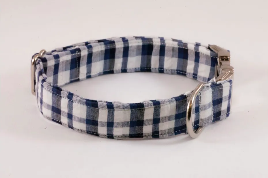Navy Madras Plaid Bow Tie Dog Collar