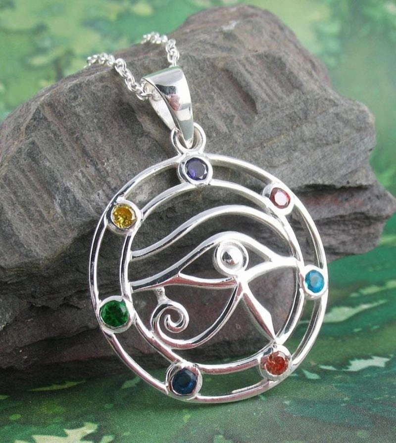 for personal use Eye of Horus Pendant with Chakra Crystals