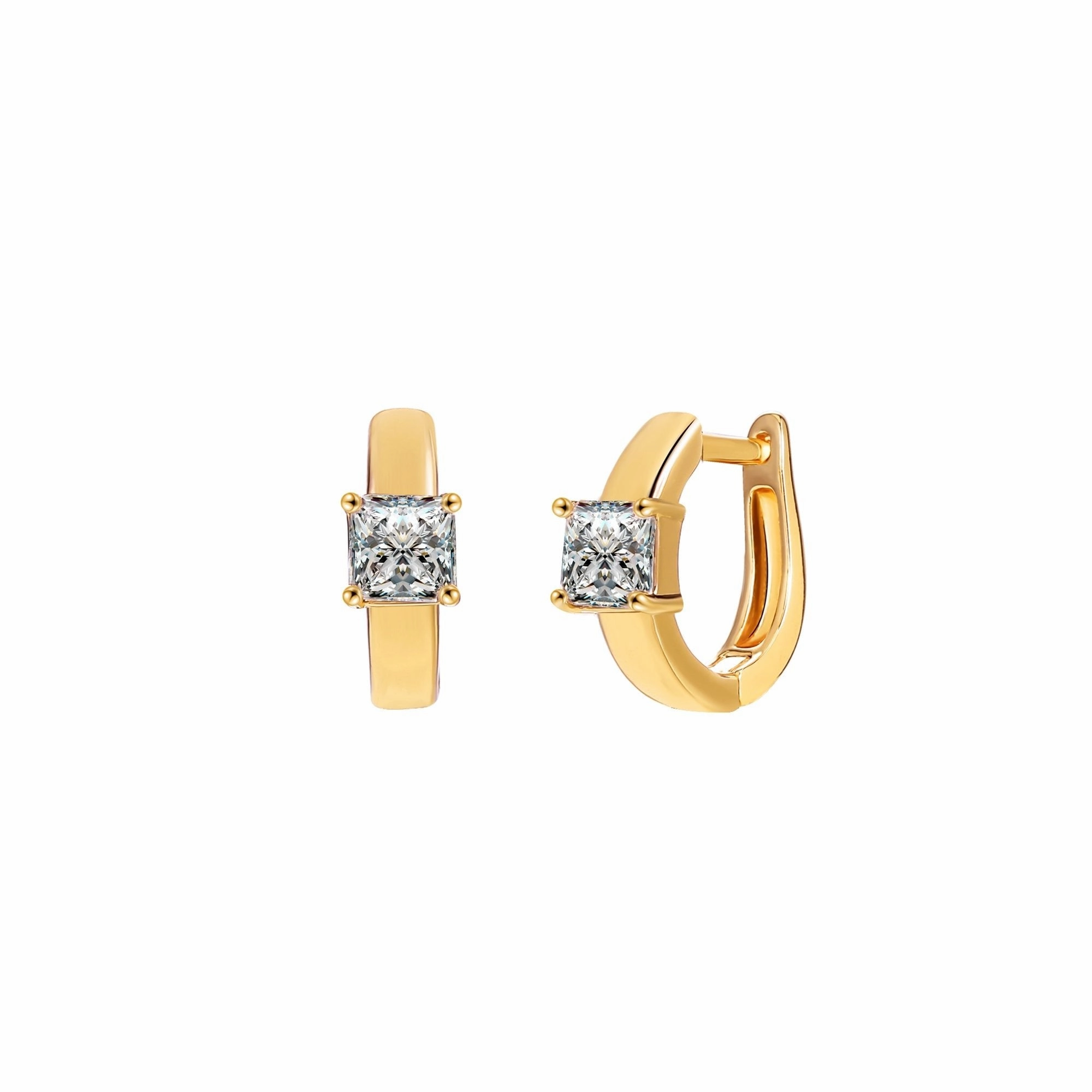 18K Gold Plated Square Cut Crystal Huggie Earrings Statement Embellishment Lightweight Accent