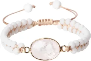 New 2025 Unisex 4Mm Beads Natural Stone Bracelets&Bangles White Porcelain Elastic Rope Handmade Adjustable For Woman Man Couple Jewelry Findings Fashion Trendy Accessories Creative Gift Women And Men