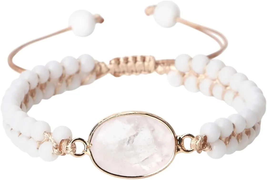 New 2025 Unisex 4Mm Beads Natural Stone Bracelets&Bangles White Porcelain Elastic Rope Handmade Adjustable For Woman Man Couple Jewelry Findings Fashion Trendy Accessories Creative Gift Women And Men
