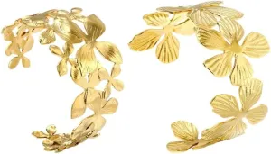 New 2025 Unisex Flower Shape Cuff Bracelets Bangles Women'S Stainless Steel 18K Golden Plated No Fade Casting Aesthetic Couple Jewelry Fashion Trendy Accessories Creative Gift For Women And Men