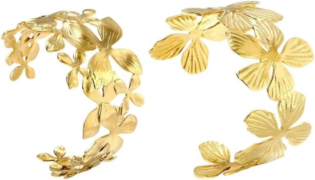 New 2025 Unisex Flower Shape Cuff Bracelets Bangles Women'S Stainless Steel 18K Golden Plated No Fade Casting Aesthetic Couple Jewelry Fashion Trendy Accessories Creative Gift For Women And Men
