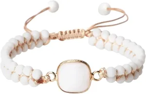 New 2026 Unisex 4Mm Beads Natural Stone Bracelets&Bangles White Porcelain Elastic Rope Handmade Adjustable For Woman Man Couple Jewelry Fashion Trendy Accessories Creative Gift For Women And Men