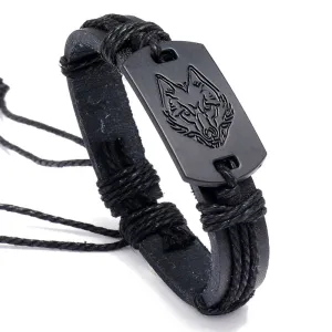 new fashion punk style men leather bracelet black wolf head bracelet