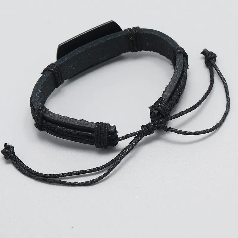new fashion punk style men leather bracelet black wolf head bracelet